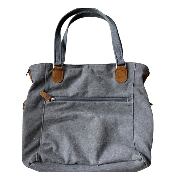 Travelon Heritage Tote Anti Theft Gray Canvas And Suede No Shoulder Strap - Picture 2 of 10